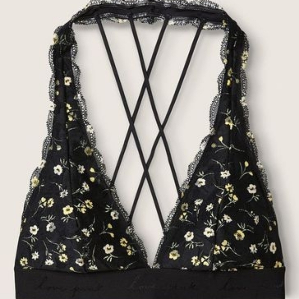 Victoria's Secret PINK Black Floral Lace Bralette
